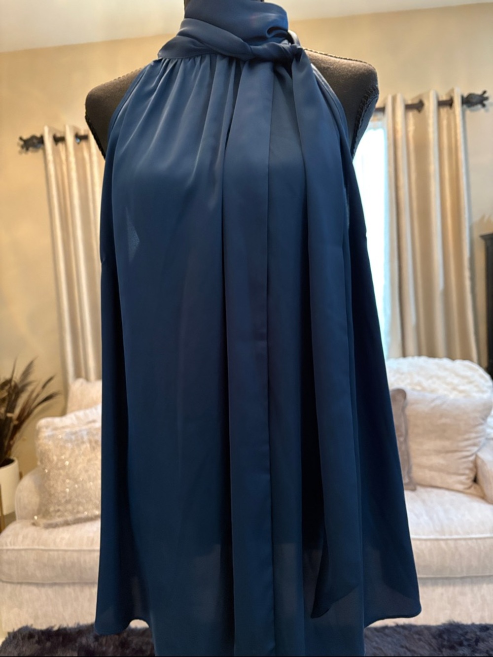 Sleeveless Halter Neck Tie -Teal Chiffon Top